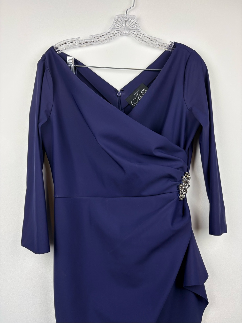 Alex Evenings Diana Cascade Ruffle Sheath Contour Dress Navy Blue Sz 8 - Picture 4 of 14